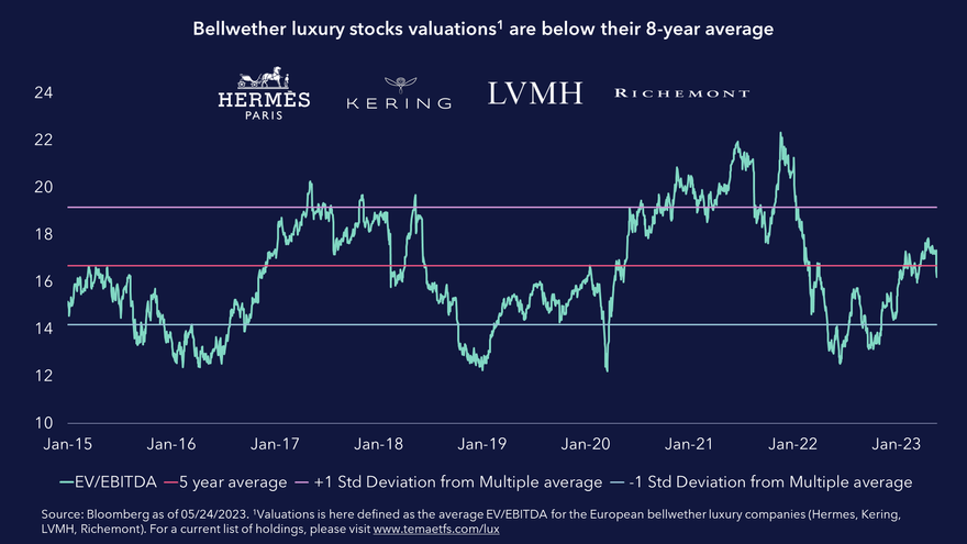 The EV/EBITDA of LVMH, Hermes, Kering, and Richemont for the year